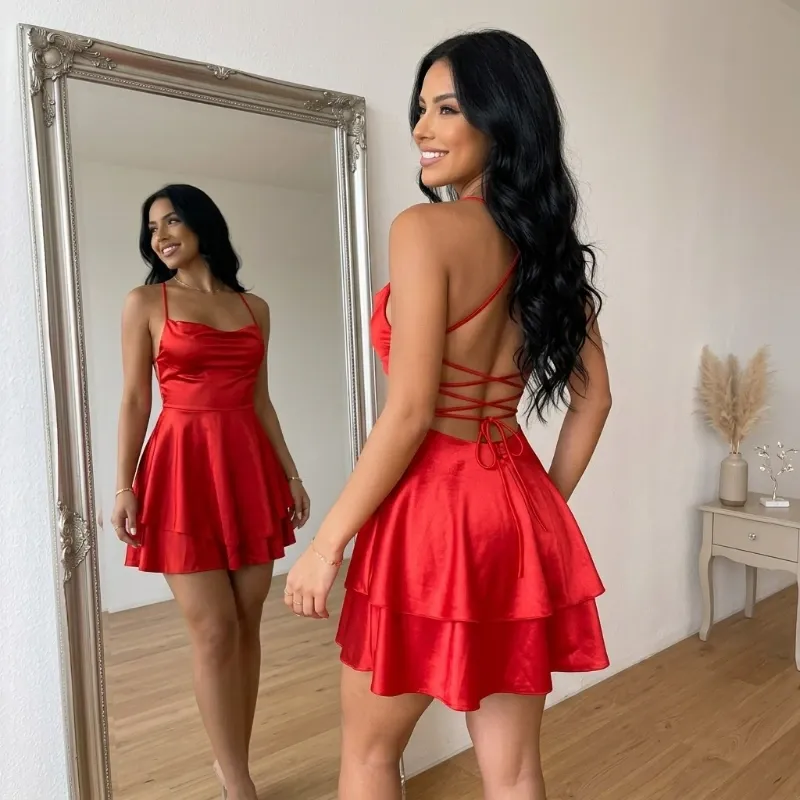 Vestido d vuelos satin rojo