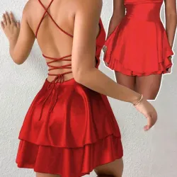 Vestido d vuelos satin rojo