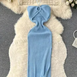 🩵 Vestido de canalé — Azul