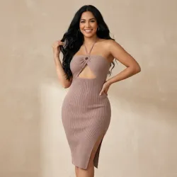 🤎 Vestido de canalé — Beige
