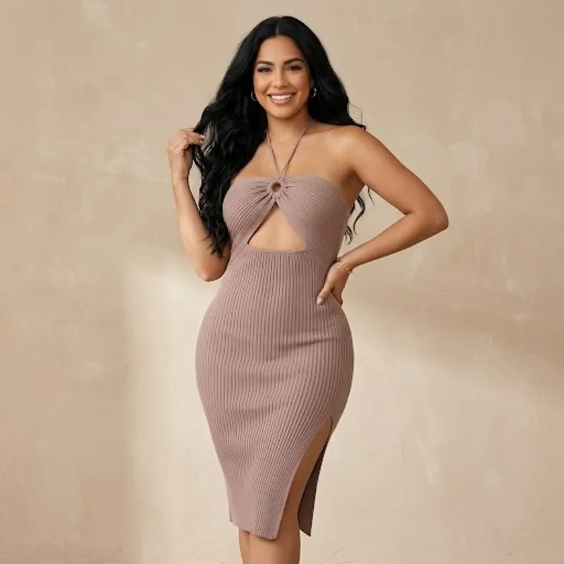 🤎 Vestido de canalé — Beige