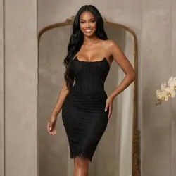 🖤 Vestido de encaje con corsé — Negro