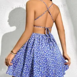 💙 Vestido de espalda afuera estampado floral — Azul