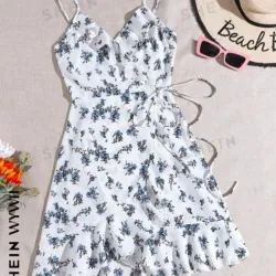 💙🤍 Vestido de vuelos estampado floral — Azul/ Blanco
