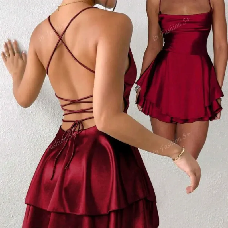 ❤️ Vestido de vuelos y espalda descubierta — Burdeos