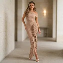 🤎 Vestido elegante largo — Beige 