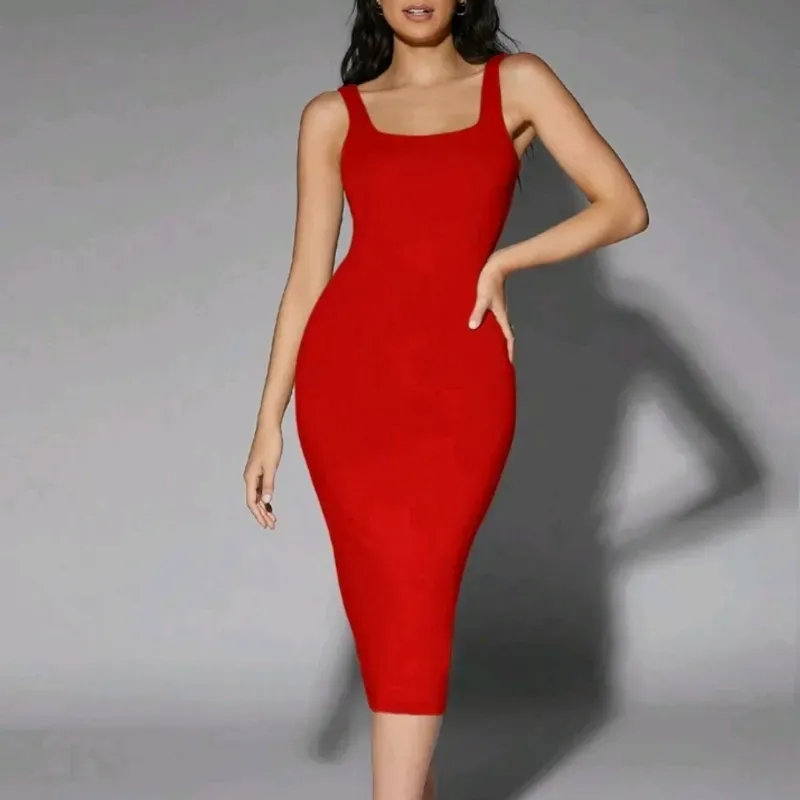 ❤️ Vestido escote cuadrado — Rojo 