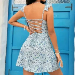 💙 Vestido estampado floral — Azul/ Blanco