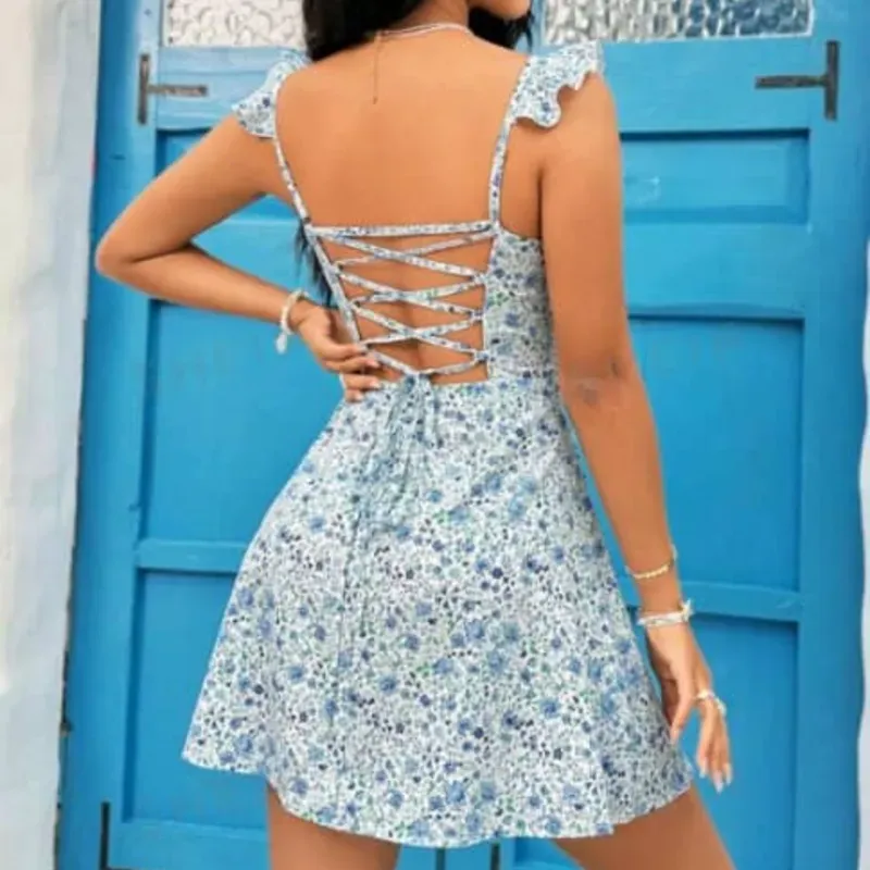 💙 Vestido estampado floral — Azul/ Blanco