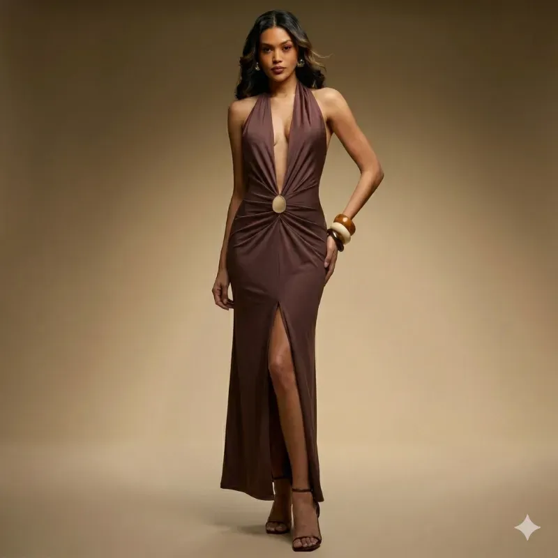 🤎 Vestido largo con abertura frontal — Carmelita