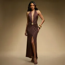 🤎 Vestido largo con abertura frontal — Carmelita