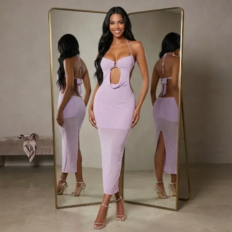 💜 Vestido largo semi-transparente — Malva