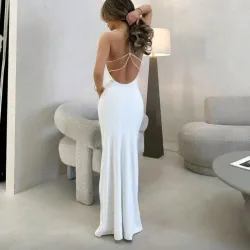 Vestido largo blanco escote sexy en espalda