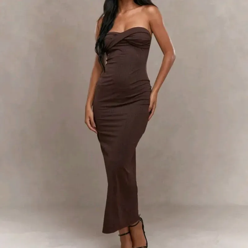 Vestido largo carmelita con brillitos