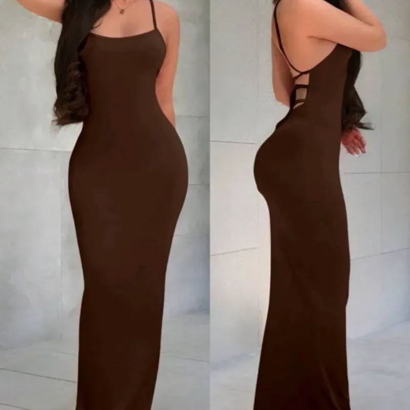 🤎 Vestido largo de crucetas — Marrón Chocolate