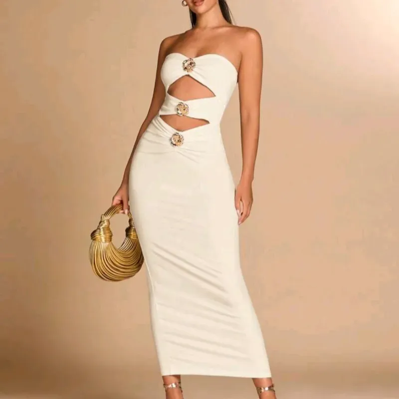 Vestido largo con adorno d flores