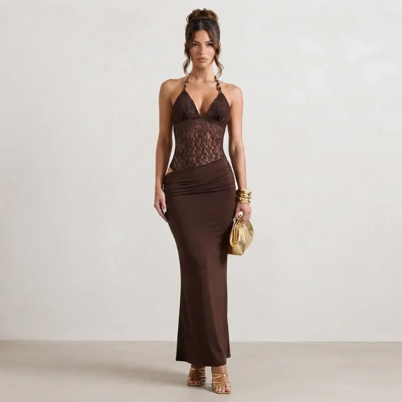 🤎 Vestido largo con encaje — Carmelita
