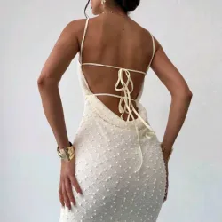 🤎 Vestido largo con escote en la espalda — Albaricoque