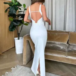 🤍 Vestido largo con escote en la espalda — Blanco