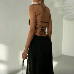 🖤 Vestido largo con escote en la espalda — Negro