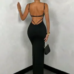 🖤 Vestido largo con escote en la espalda — Negro