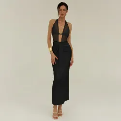 🖤 Vestido largo con escote profundo — Negro