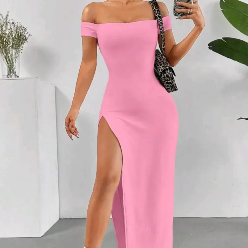 🩷 Vestido largo de abertura en la pierna — Rosado