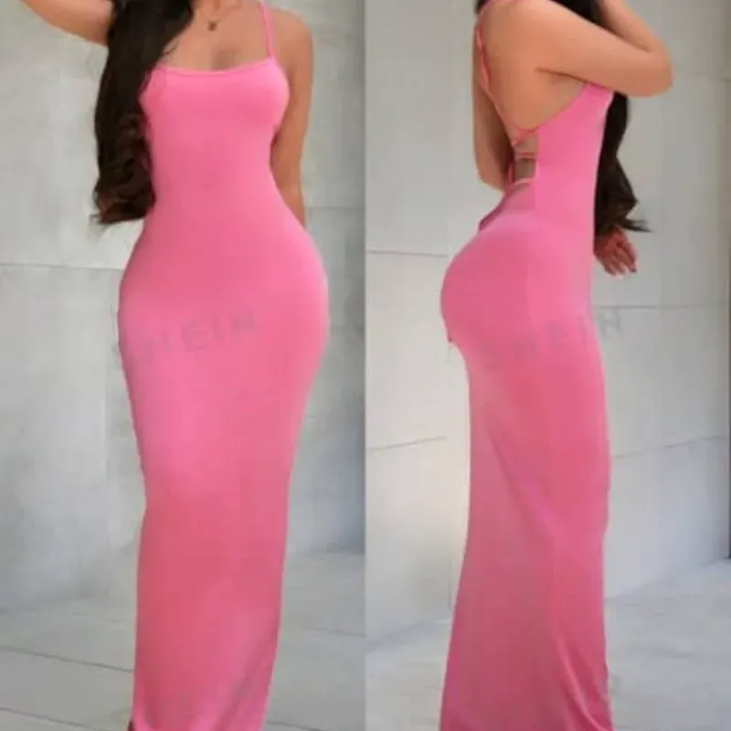 🩷 Vestido largo de crucetas — Rosado