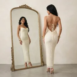 🤎 Vestido largo de escote en la espalda — Beige