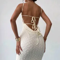 🤎 Vestido largo de escote en la espalda — Beige