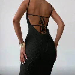 🖤 Vestido largo de escote en la espalda — Negro