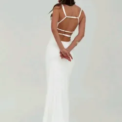 🤍 Vestido largo de espalda afuera — Blanco