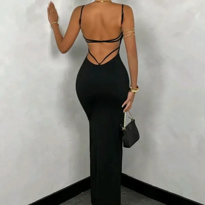 🖤 Vestido largo de espalda afuera — Negro