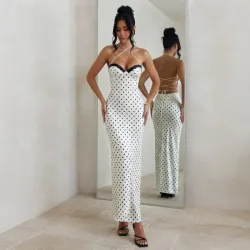 🤍 Vestido largo de lunares — Blanco