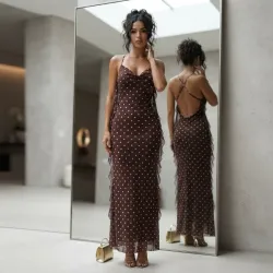 🤎 Vestido largo de lunares — Carmelita