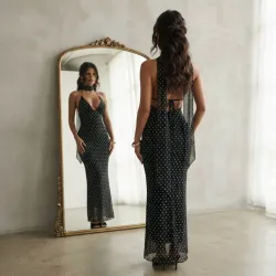🖤 Vestido largo de lunares — Negro