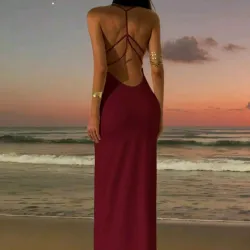 Vestido largo escote atras
