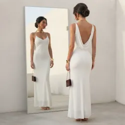 🤍 Vestido largo espalda drapeada — Blanco