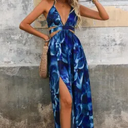 💙 Vestido largo estampado — Azul