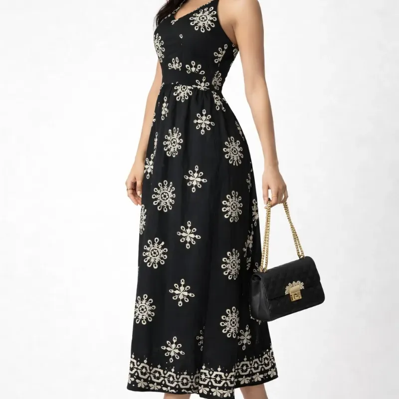 🖤 Vestido largo estampado — Negro