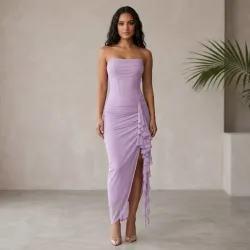 💜 Vestido  largo fruncido — Malva