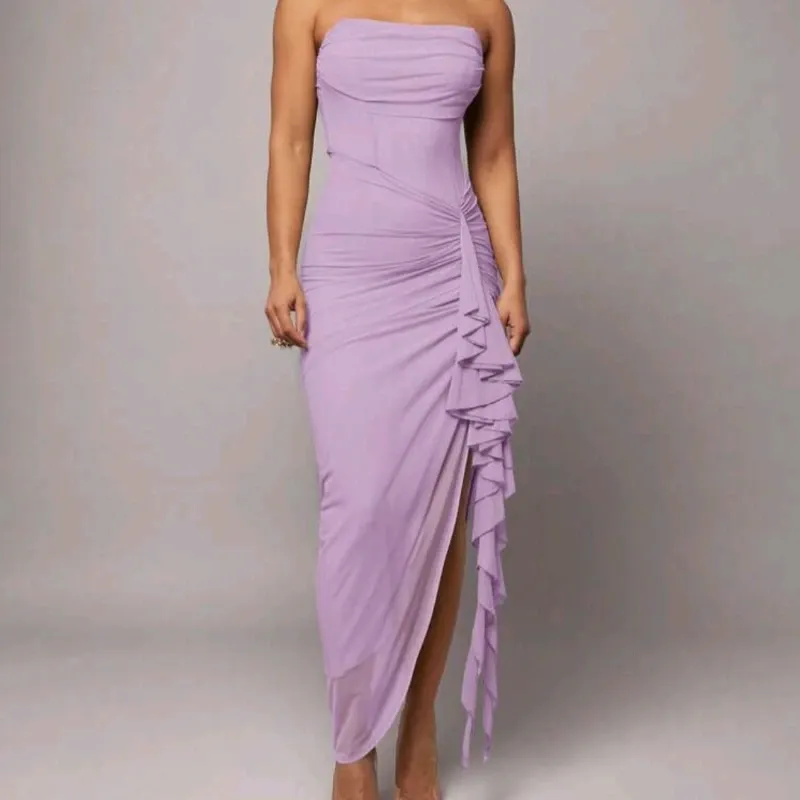 Vestido largo fruncido malva