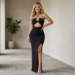 🖤 Vestido largo escote delantero — Negro 