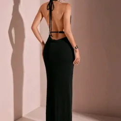 🖤Vestido largo negro drapeado