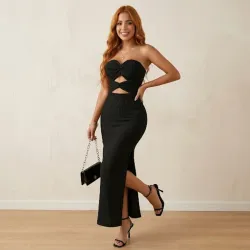 🖤 Vestido largo doble abertura — Negro