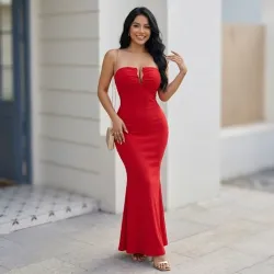 ❤️Vestido largo rojo corte princesa