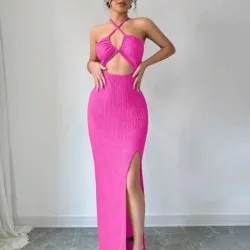 🩷 Vestido largo escote delantero — Rosado 