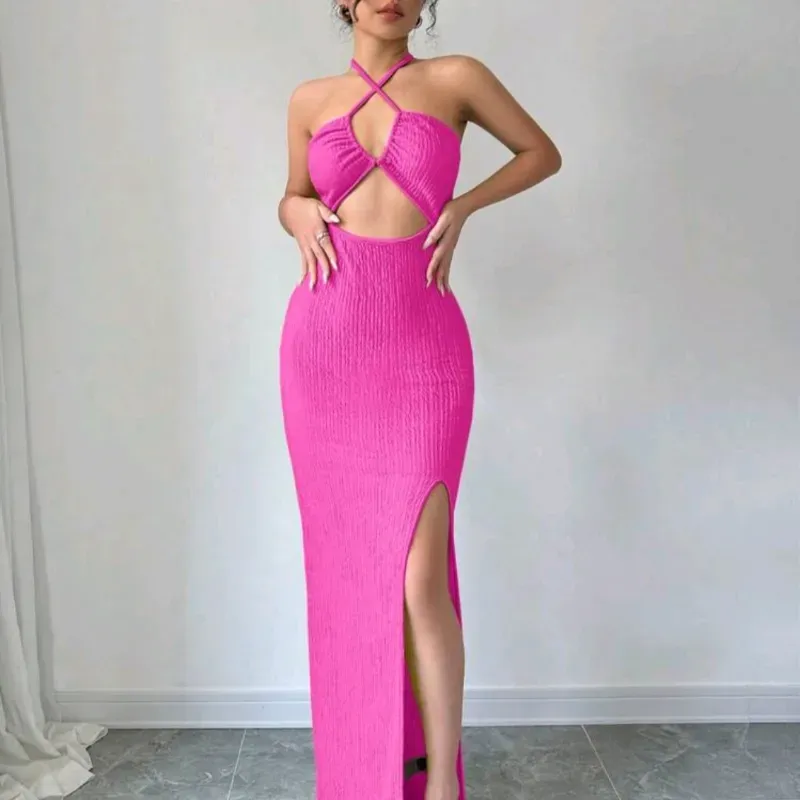 🩷 Vestido largo escote delantero — Rosado 