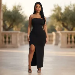 🖤 Vestido largo sin tirantes — Negro