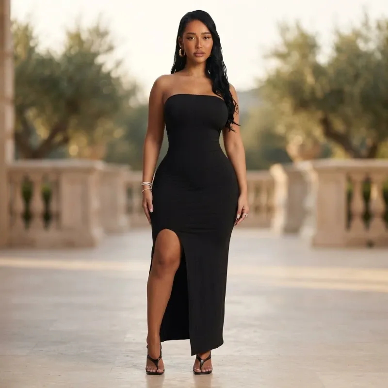 🖤 Vestido largo sin tirantes — Negro